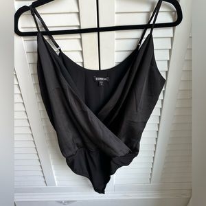 Express Black Criss Cross Satin Bodysuit